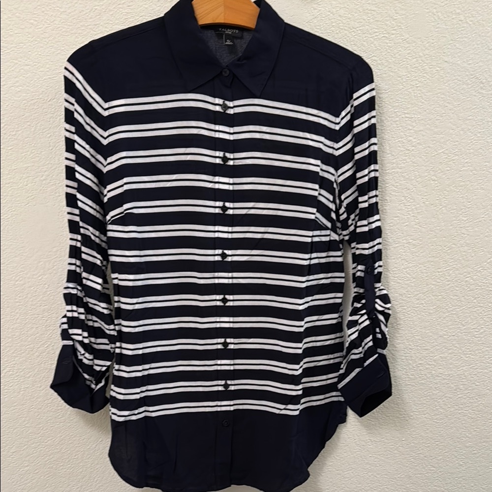 Talbots Blue and White Striped Blouse